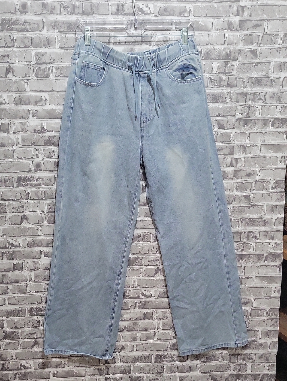 High-Rise Wide Leg Jeans Light Blue Women’s Sz L with Drawstring Waist